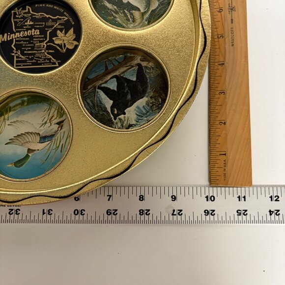 Minnesota Wildlife Souvenir Goldtone Metal Drink Serving Tray Vintage - Picture 3 of 5